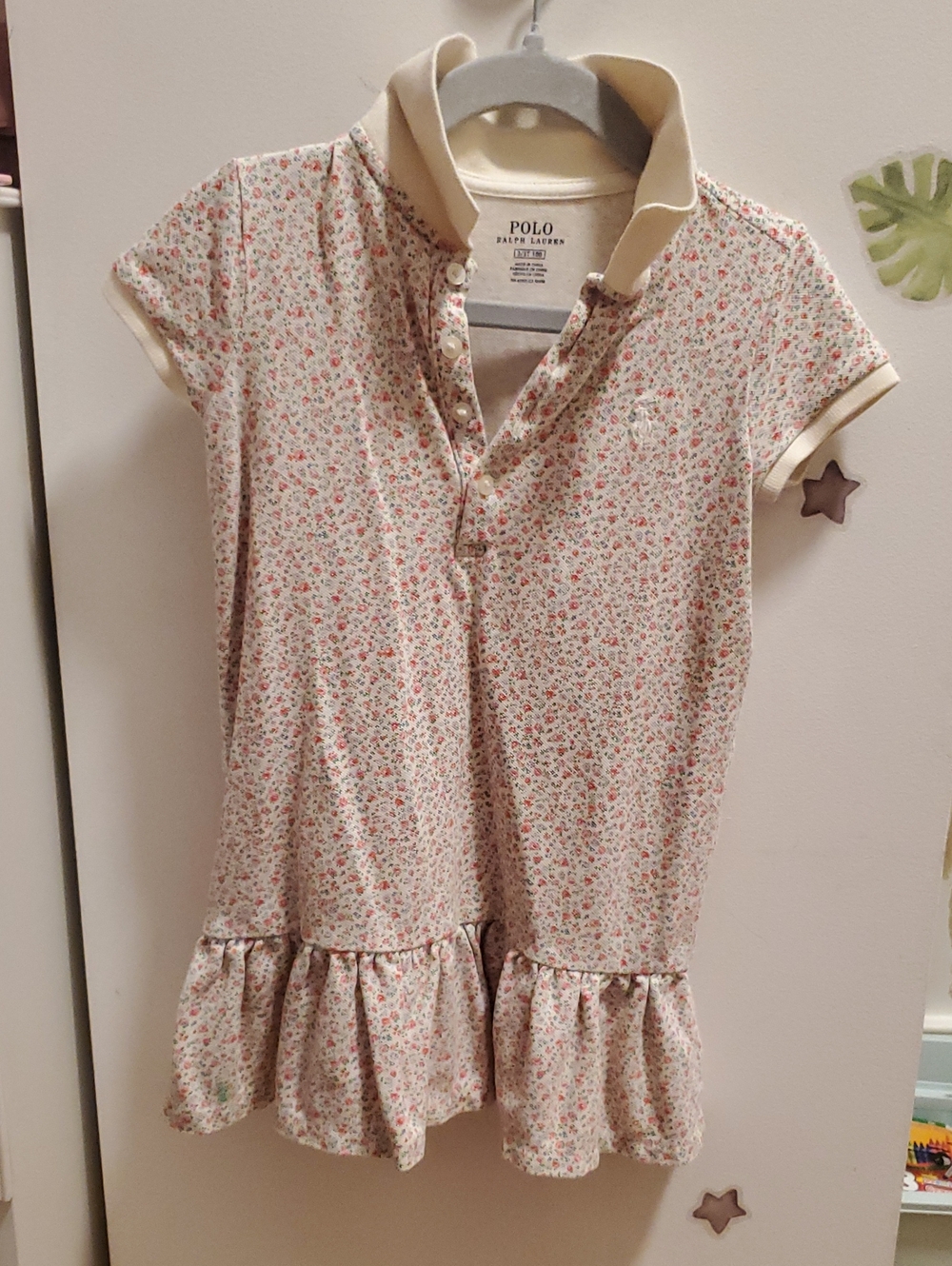 Polo by Ralph Lauren Cream Floral Polo Dress with Pink and Green Print